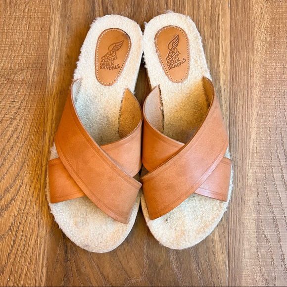 Ancient Greek Sandals Shoes - Ancient Greek Sandals Tan Leather Fleece Sherpa Lining Size 6